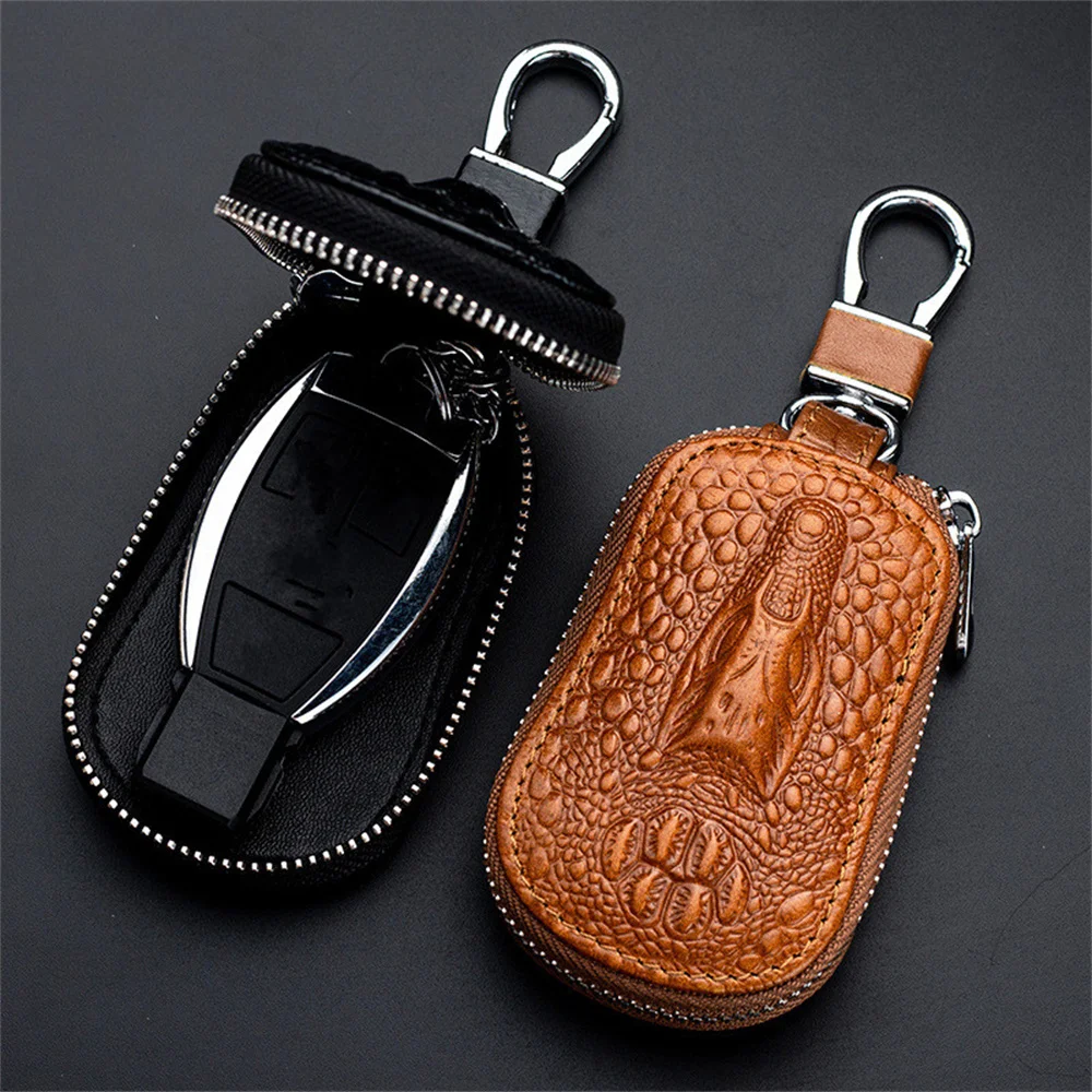 Coque Etui de Clé de Voiture Cuir Noir Fermeture Éclair Zip 360° Tête de Dragon – Image 6