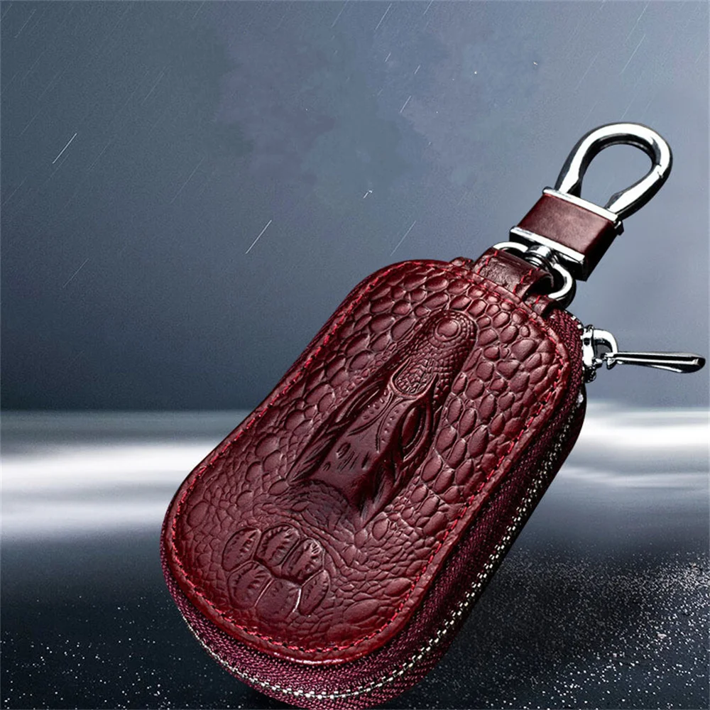 Coque Etui de Clé de Voiture Cuir Noir Fermeture Éclair Zip 360° Tête de Dragon – Image 7