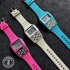 Montre Calculatrice LED Digital Unisexe Homme Quartz Calculette Alarme Rose Bleu