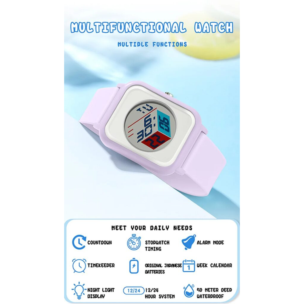 Montre Homme Femme Carré Digitale Silicone Affichage 3D Chrono Alarme Calendrier – Image 7