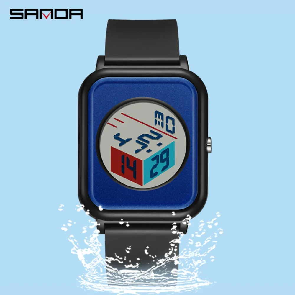 Montre Homme Femme Carré Digitale Silicone Affichage 3D Chrono Alarme Calendrier – Image 2