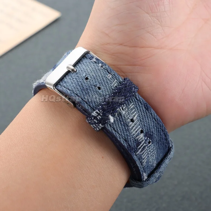 Bracelet de Montre Denim 18mm 20mm 22mm pour Huawei Seiko Bleu Nylon Pose Rapide – Image 6