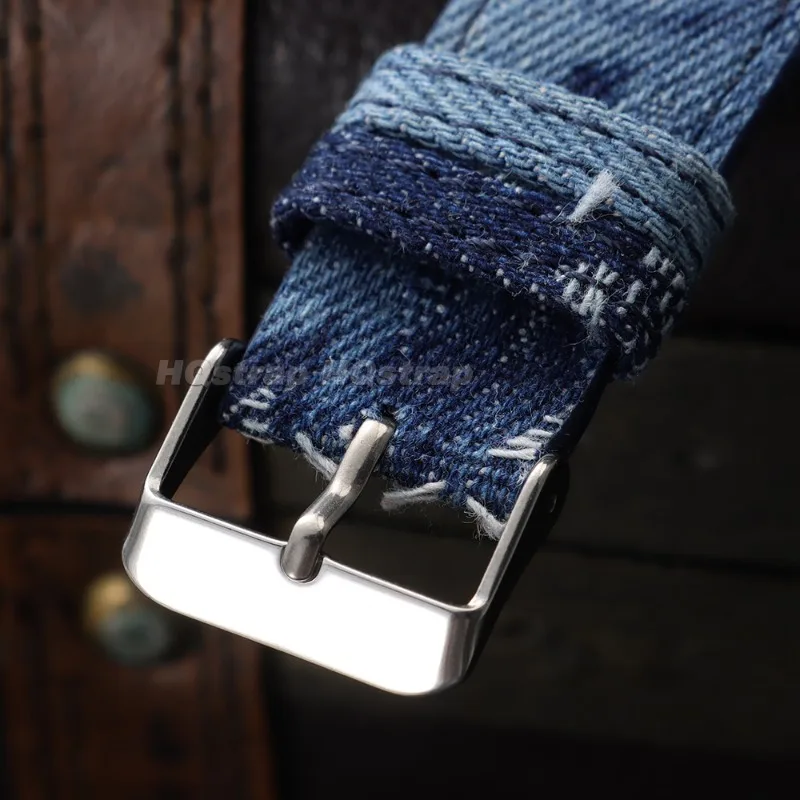 Bracelet de Montre Denim 18mm 20mm 22mm pour Huawei Seiko Bleu Nylon Pose Rapide – Image 10