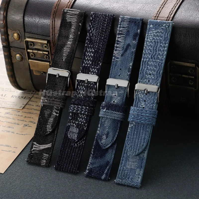 Bracelet de Montre Denim 18mm 20mm 22mm pour Huawei Seiko Bleu Nylon Pose Rapide – Image 7