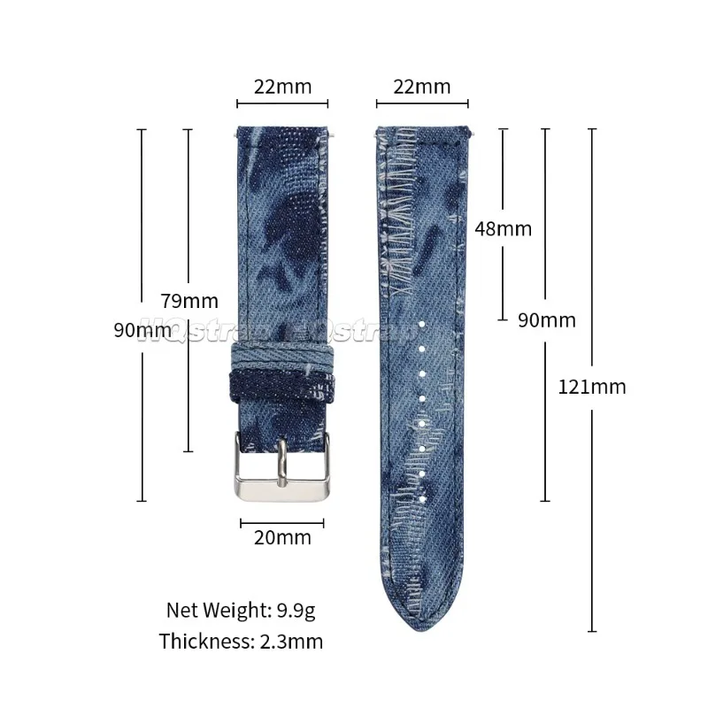 Bracelet de Montre Denim 18mm 20mm 22mm pour Huawei Seiko Bleu Nylon Pose Rapide – Image 3