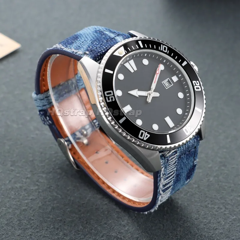 Bracelet de Montre Denim 18mm 20mm 22mm pour Huawei Seiko Bleu Nylon Pose Rapide – Image 11