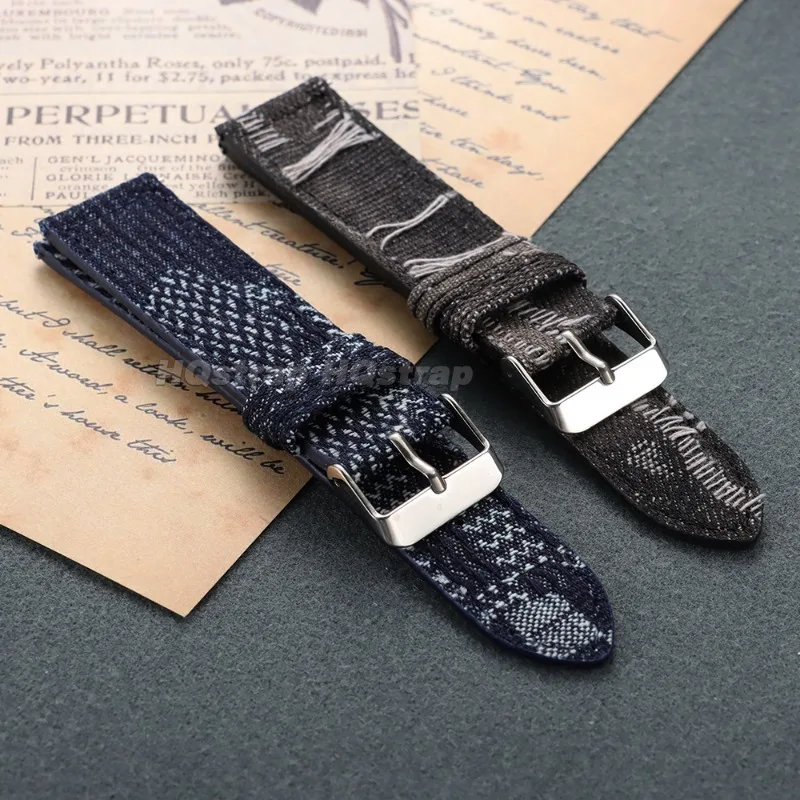 Bracelet de Montre Denim 18mm 20mm 22mm pour Huawei Seiko Bleu Nylon Pose Rapide – Image 8