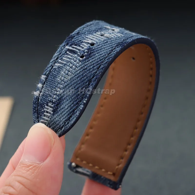 Bracelet de Montre Denim 18mm 20mm 22mm pour Huawei Seiko Bleu Nylon Pose Rapide – Image 5