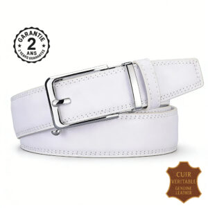 Ceinture Homme Cuir Véritable Blanche Automatique Acier 105 110 115 120 125 cm