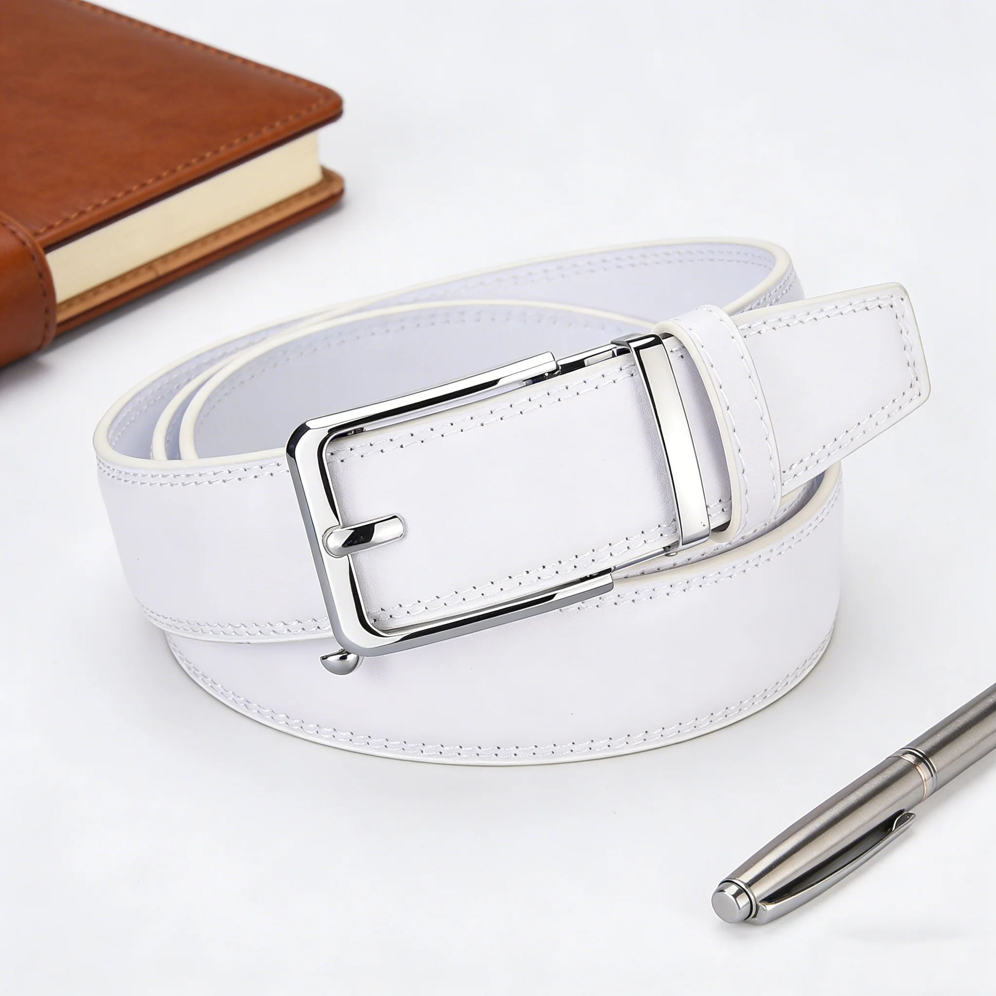 Ceinture Homme Cuir Véritable Blanche Automatique Acier 105 110 115 120 125 cm – Image 5