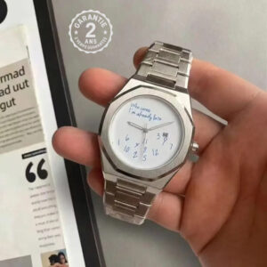 Montre Homme Acier Octogone Brossé Métal Chiffres Heures Désordonnés Mélangés