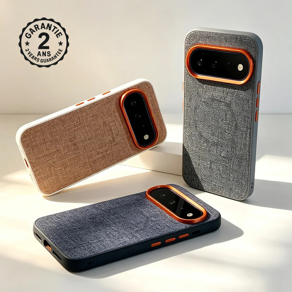 Coque Google Pixel 11 10 9 Pro XL 10a 9a Tissu Magnétique Magsafe Boutons Orange