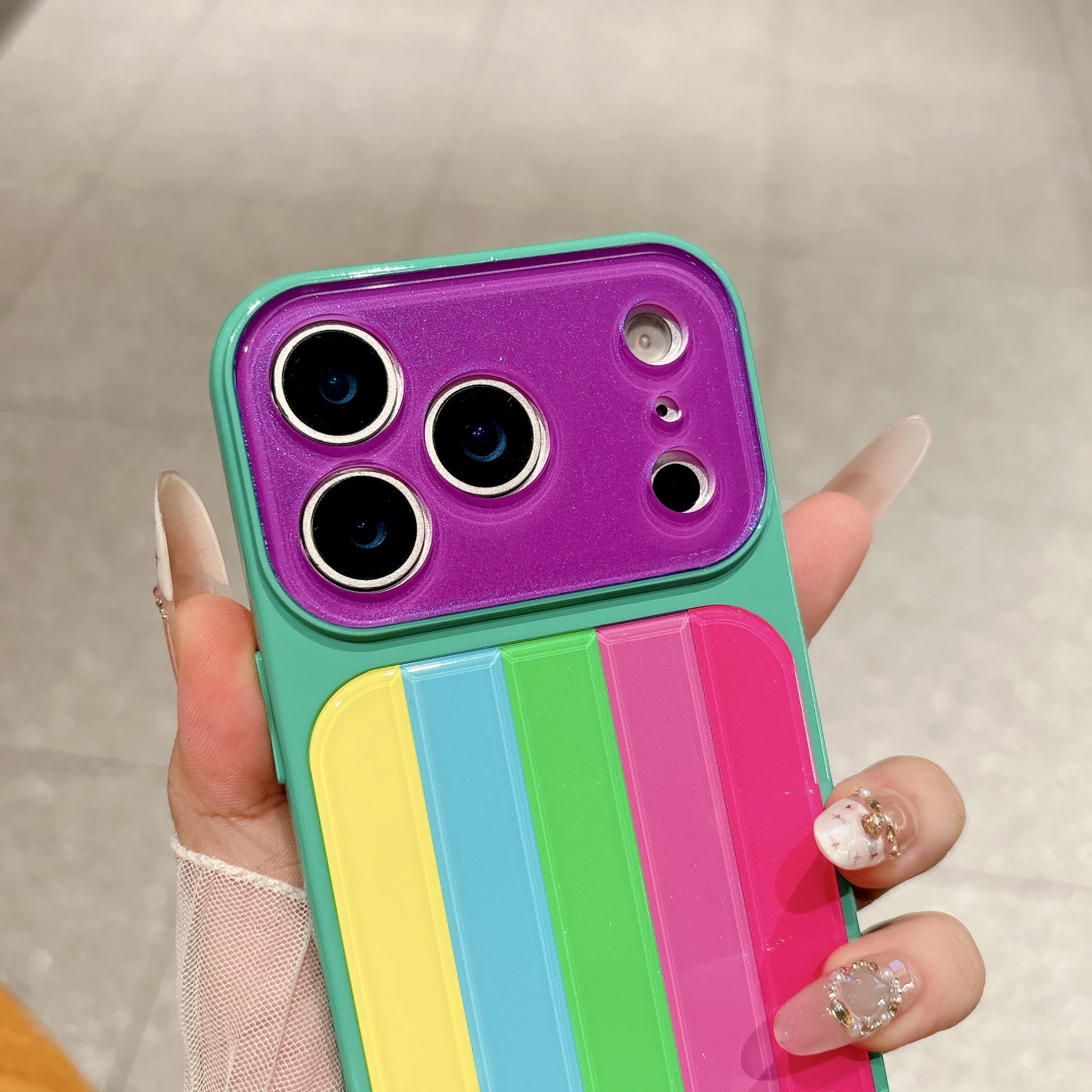 Coque iPhone 17 16 15 14 Pro Max Rainbow Bandes Multicolores Brillantes Antichoc – Image 3