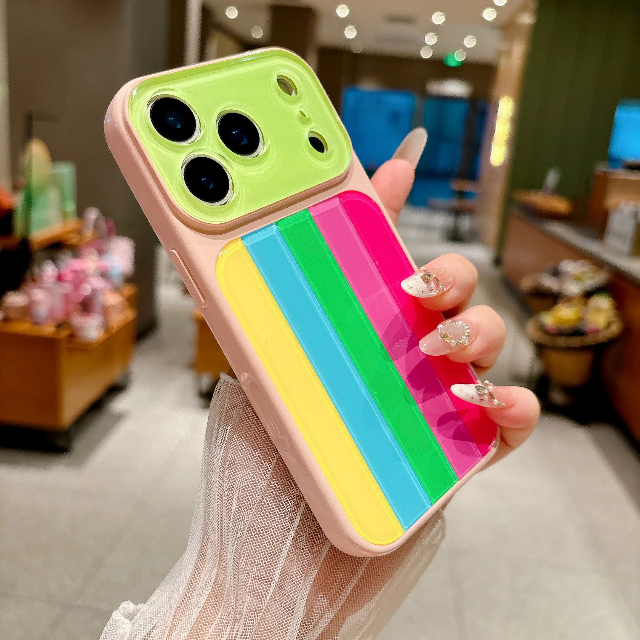 Coque iPhone 17 16 15 14 Pro Max Rainbow Bandes Multicolores Brillantes Antichoc – Image 2