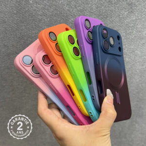 Coque iPhone 18 17 16 15 14 13 12 11 Magsafe Bicolore Vert Orange Rose Rouge