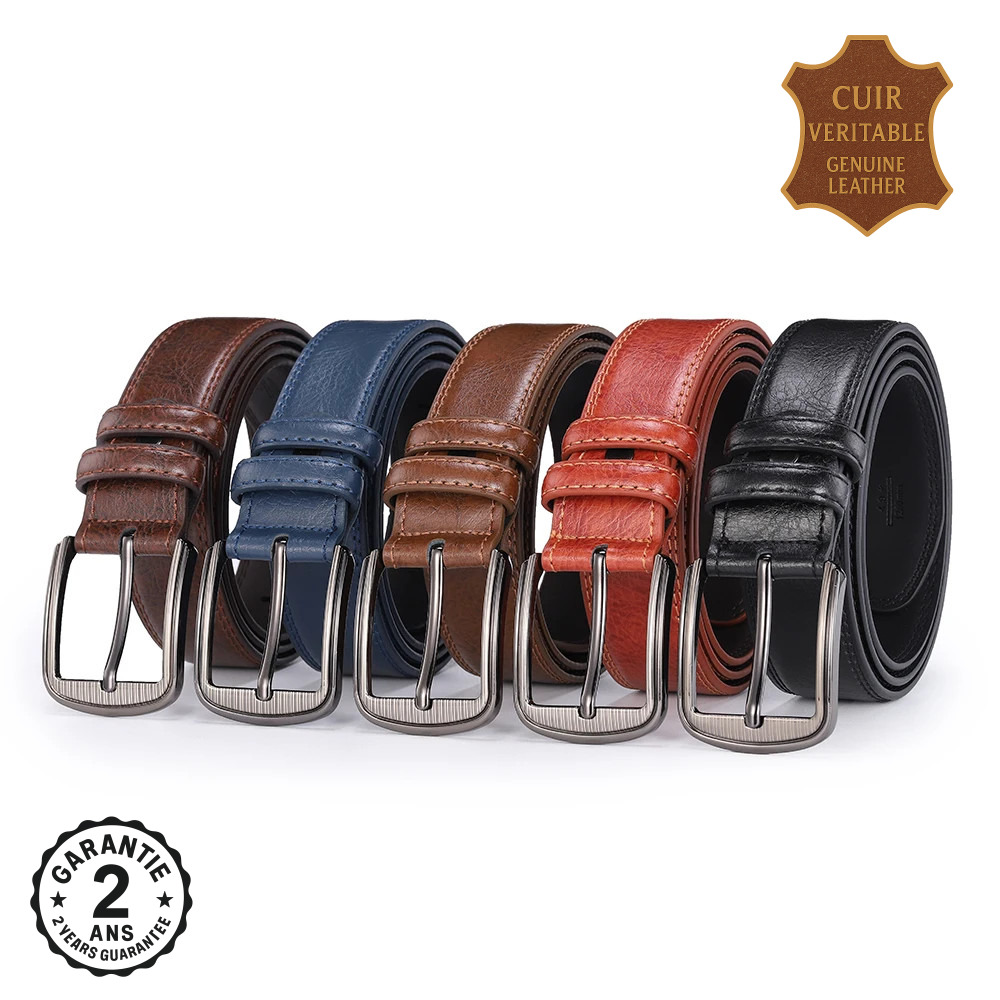 Ceinture Homme Cuir de Vache Boucle Acier Inox Uni 105 110 115 120 125 130 cm