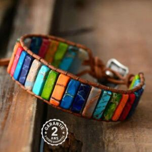 Bracelet Femme Homme Pierre de Lune Cuir 7 Chakras Fantaisie Boheme Multicolore