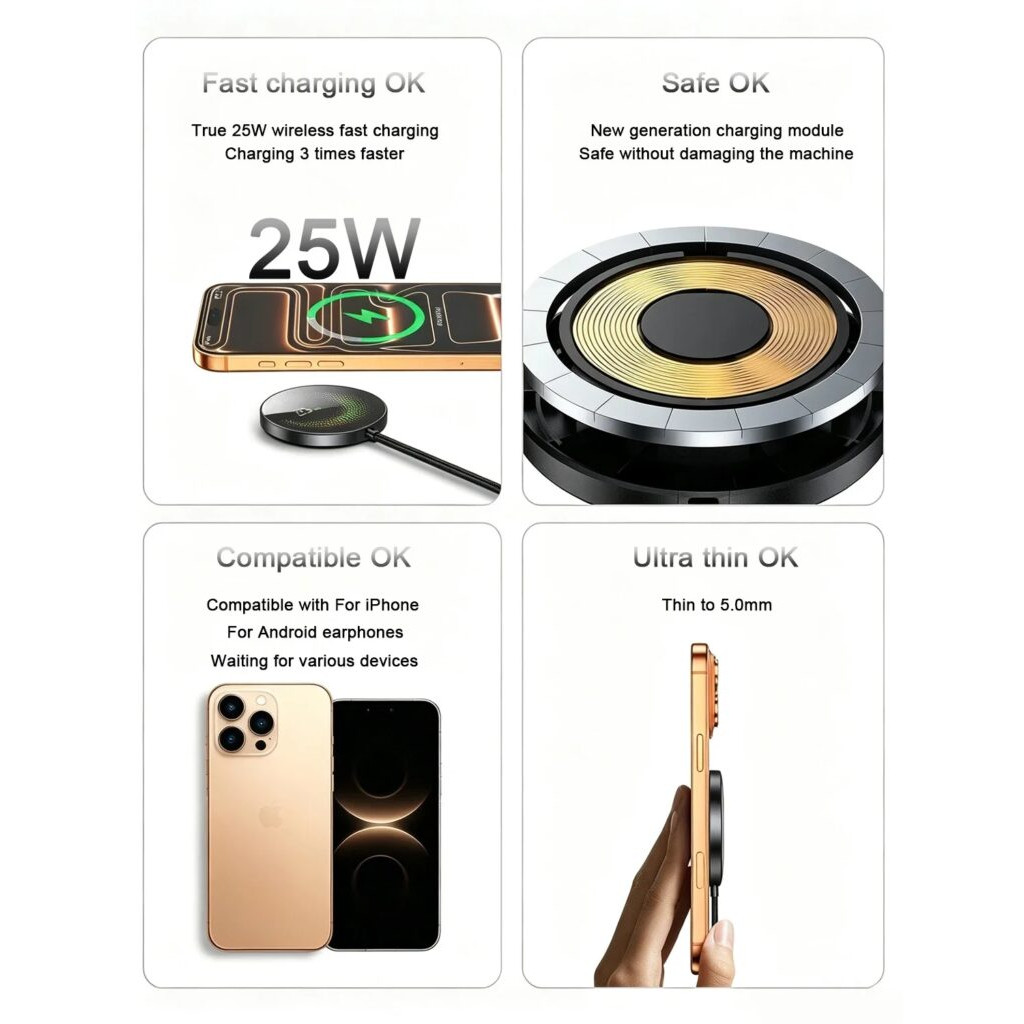 Chargeur Sans Fil Rapide Qi2 25W MagSafe iPhone Samsung Google Pixel Magnétique – Image 2