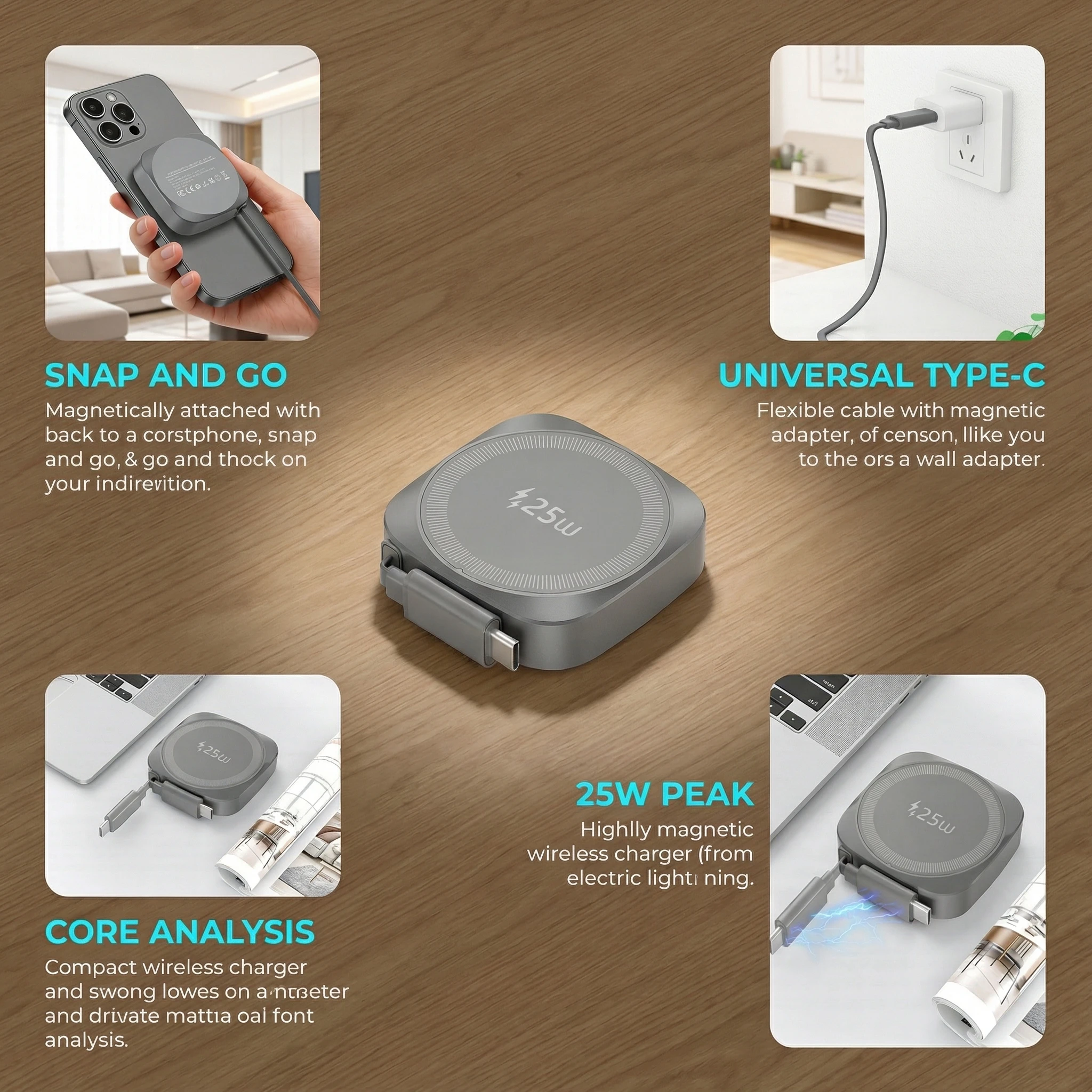 Chargeur Sans Fil Rapide 25W Qi2 Magnétique USB-C iPhone AirPod Câble Extensible – Image 2