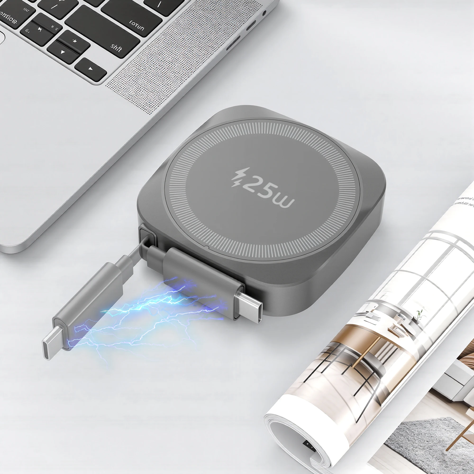 Chargeur Sans Fil Rapide 25W Qi2 Magnétique USB-C iPhone AirPod Câble Extensible – Image 6