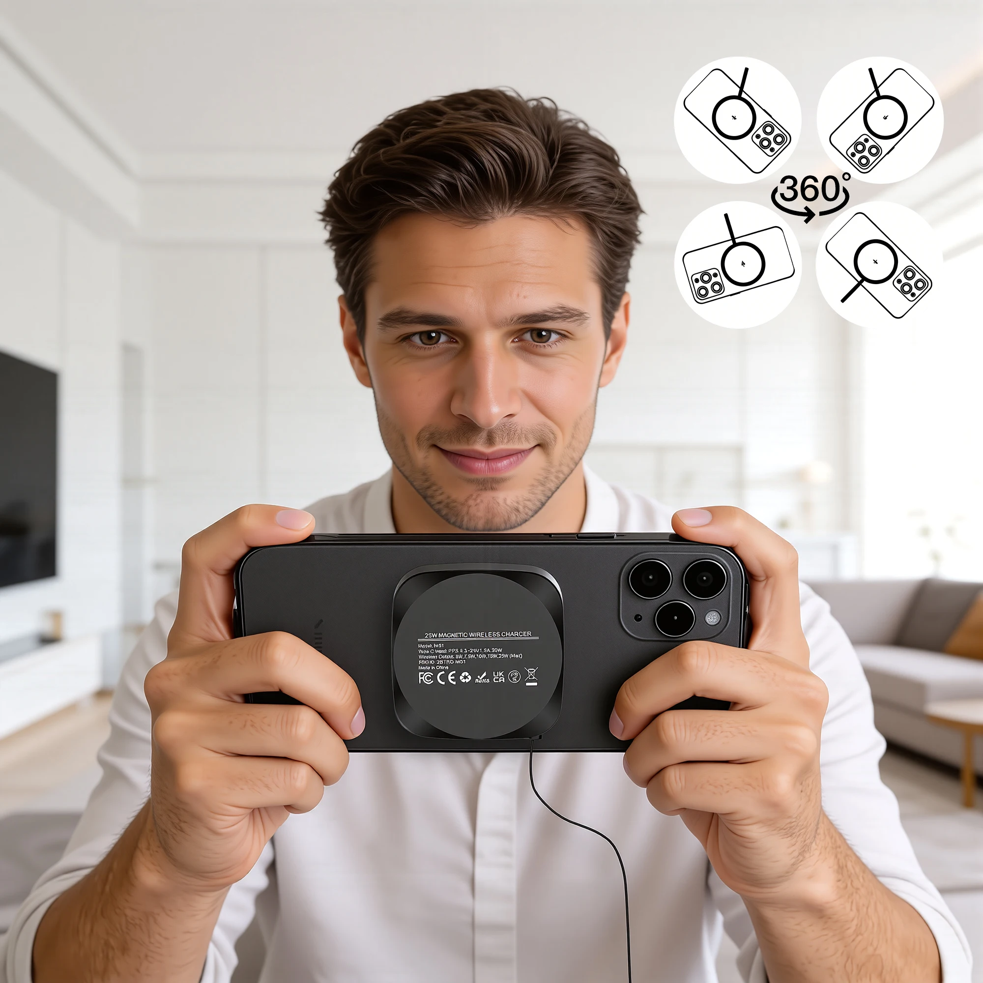 Chargeur Sans Fil Rapide 25W Qi2 Magnétique USB-C iPhone AirPod Câble Extensible – Image 10