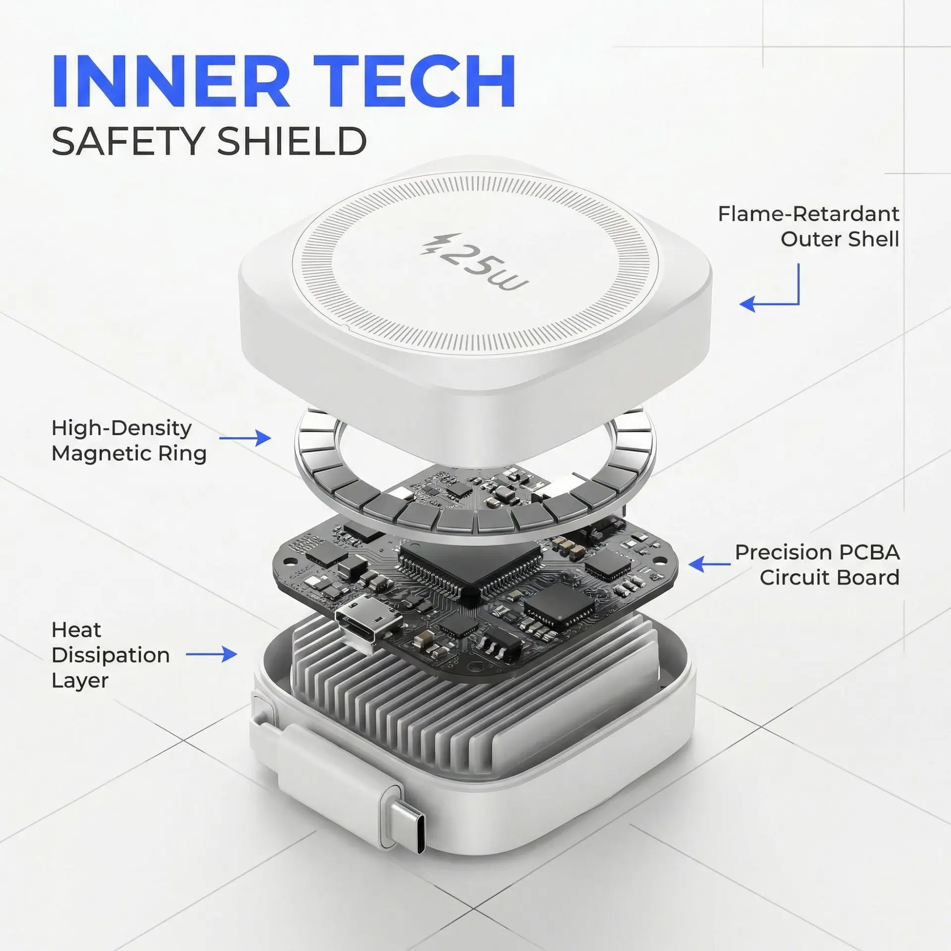 Chargeur Sans Fil Rapide 25W Qi2 Magnétique USB-C iPhone AirPod Câble Extensible – Image 4
