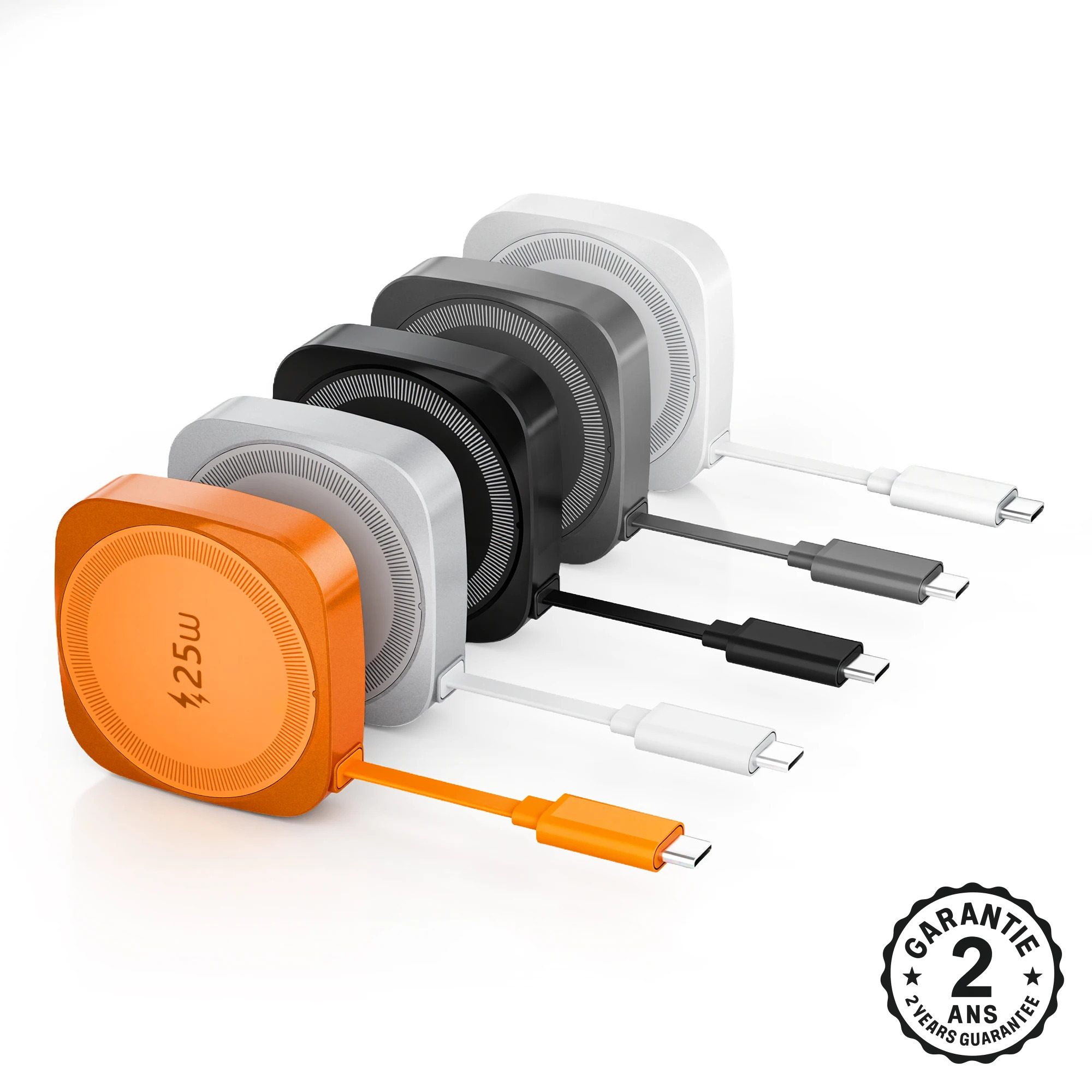 Chargeur Sans Fil Rapide 25W Qi2 Magnétique USB-C iPhone AirPod Câble Extensible
