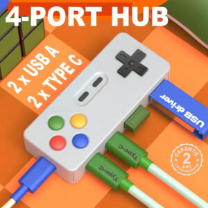 Hub USB 4+1 Ports 2 Type C 2 USB A Retro Manette de Jeu Joypad Universel PC Mac