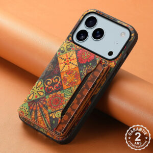 Coque iPhone 18 17 16 15 14 13 12 Pro Max Porte Cartes CB Florale Multicolore