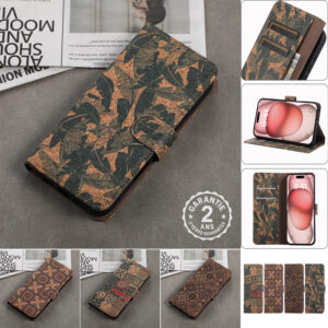 Coque iPhone 17 16 15 14 13 12 Pro Max Plus Air Portefeuille Cuir PU Floral Wind
