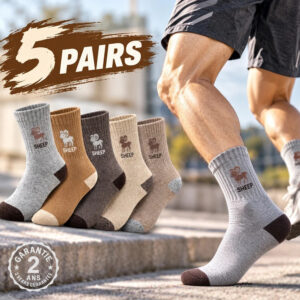 5 Paires de Chaussettes Laine Homme Mi-Mollet Thermique Marron Mouton Hiver